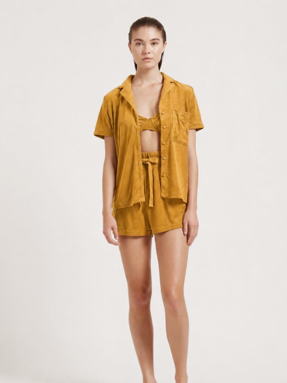 NWT Myra Swim | Terry Towelling Top and Short Set in Mustard Yellow | Size XS